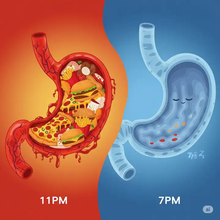 liver comparison Comparison of a healthy liver versus a fatty liver, showing the positive impact of early dinner.
